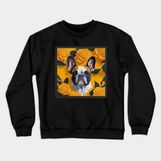 Dogs, French Bulldog and flowers, dog, style vector (yellow version French Bulldog) Crewneck Sweatshirt